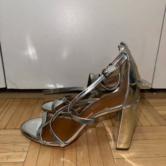 Halston Silver Metallic Block Heels - Picture 3 of 5
